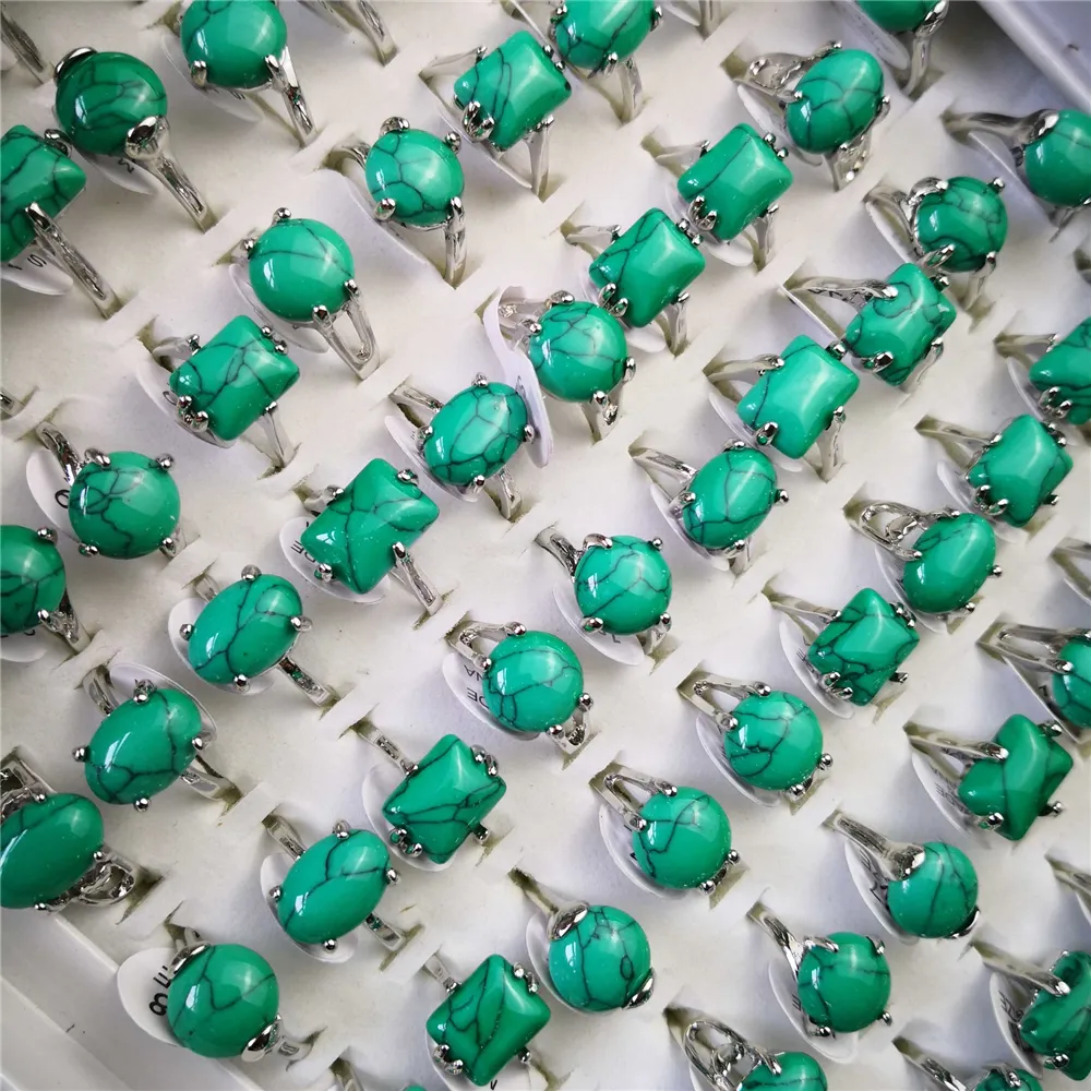 CR-sieraden vintage turquoise verzilverde ringen verschillende vorm stenen maat 6-9 verstelbare vrouwen Jewelries gemengde jzr041