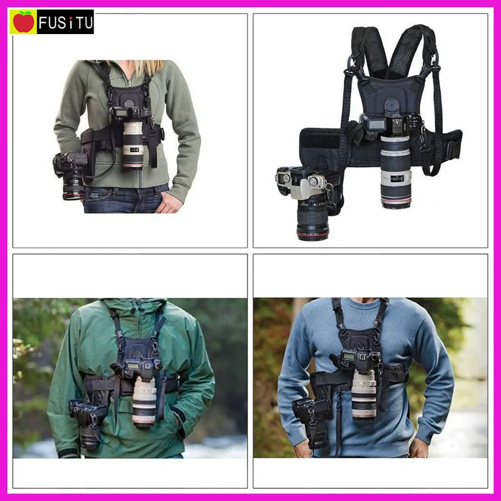 Freeshipping Multi Camera Carrying Chest Harness System Vest with Side Holster for Canon Nikon Sony DSLR Cameras
