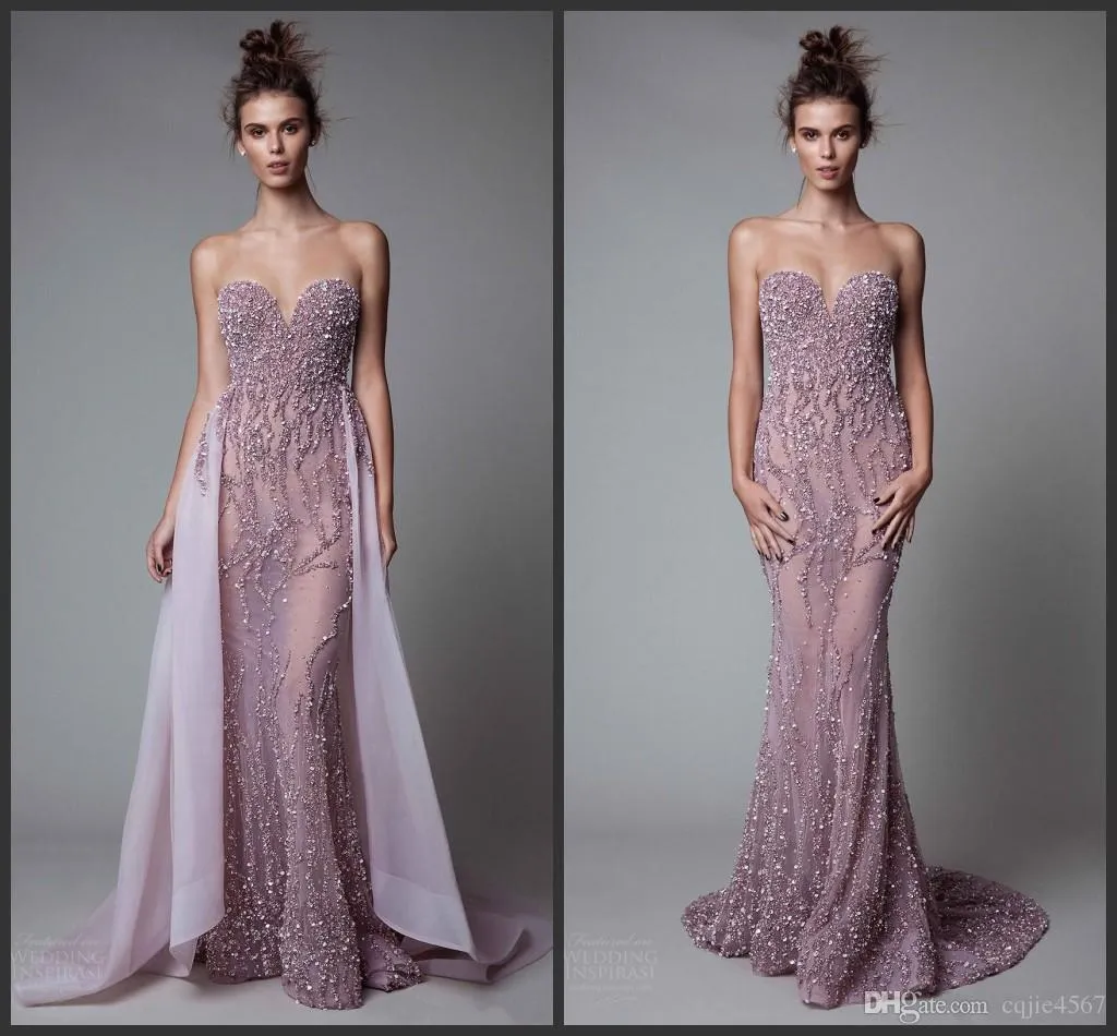 2020 Abra a Backless ver através de vestidos de noite Formal Party Pageant Vestido Luxo Lantejoulas Frisado Sweetheart Vestidos de baile com trem destacável