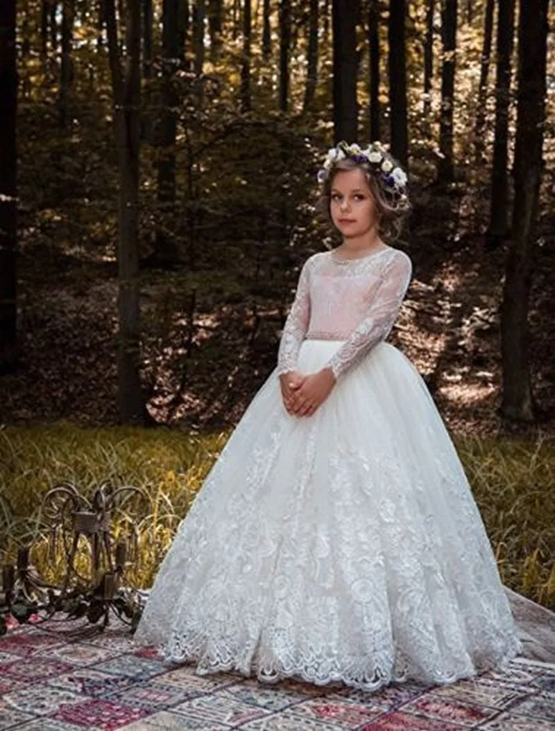 Eleganti Abiti Di Comunione In Pizzo 2024 Abiti Da Ragazza A Fiori Lunghi Maniche Il Matrimonio Da 39 28 DHgate