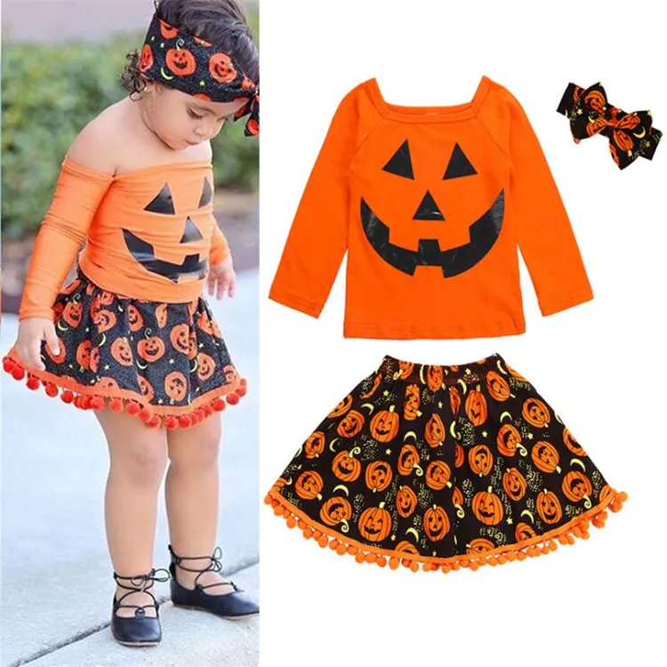 Costumes d'Halloween Ensembles de vêtements pour enfants 2-6T Baby Girls T-shirt + jupe + couvre-chef trois pièces Halloween Party Cosplay Vêtements en gros FSS357