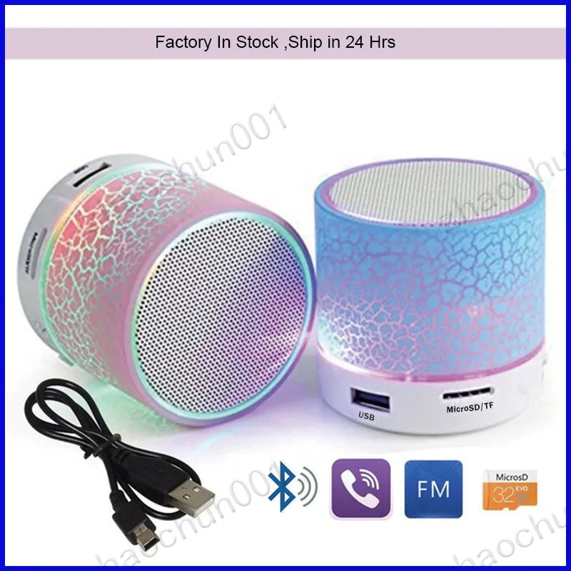 100x LED Portable Mini Bluetooth Speaker Wireless Hands Free Speakers With TF USB FM Mic Luminous Light Soundbar For iPhone 6 7 8 X DHL