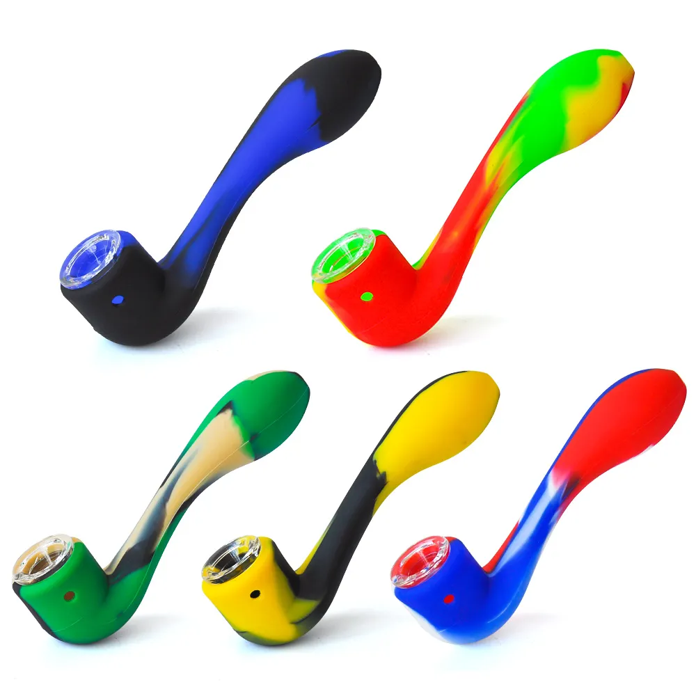 Pipes à main en silicone portables de vente chaude Pipe à fumer colorée avec bol en verre dab plate-forme pétrolière bongs à eau