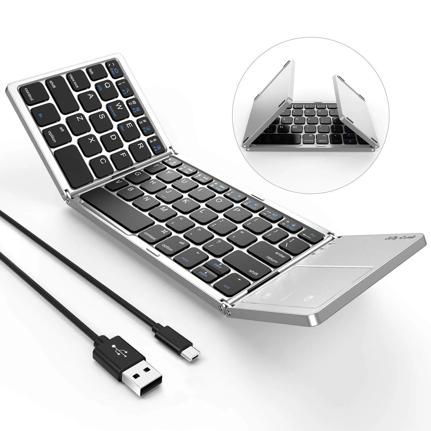 Foldable Bluetooth Keyboard, Dual Mode USB Wired & Bluetooth Keyboard with Touchpad Rechargeable for Android,iOS,Windows Tablet Smartphone
