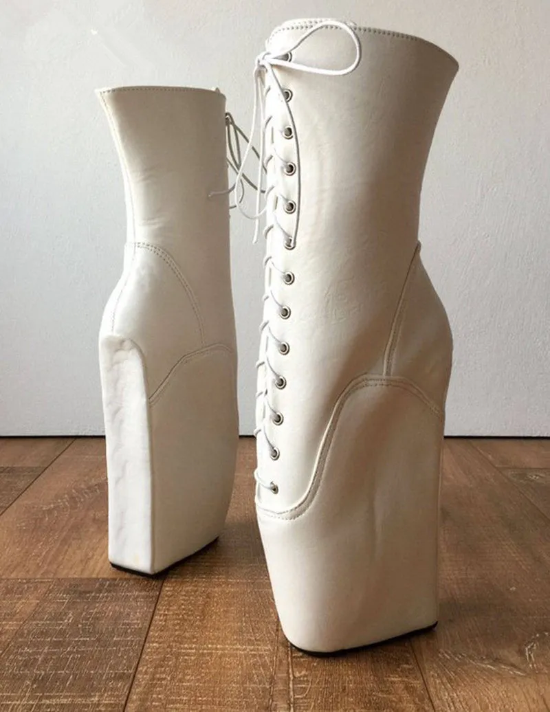 2019 Ankle Boots Women White Lace Up Ballet Wedges Boot Heels