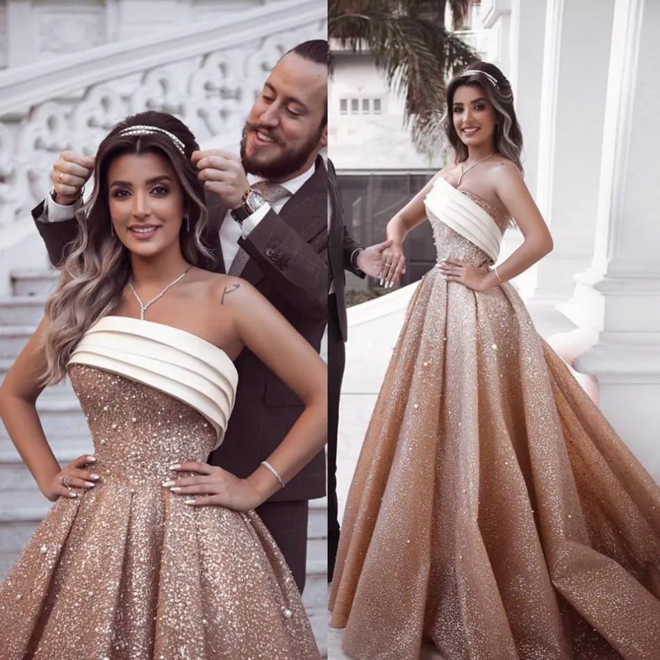 Sparkly Champagne Ombre Wedding Dresses Strapless Beads Sequins Plus Size Saudi Arabic Bridal Gowns Luxury Royal Princess Robe De Mariee From 135 59 DHgate