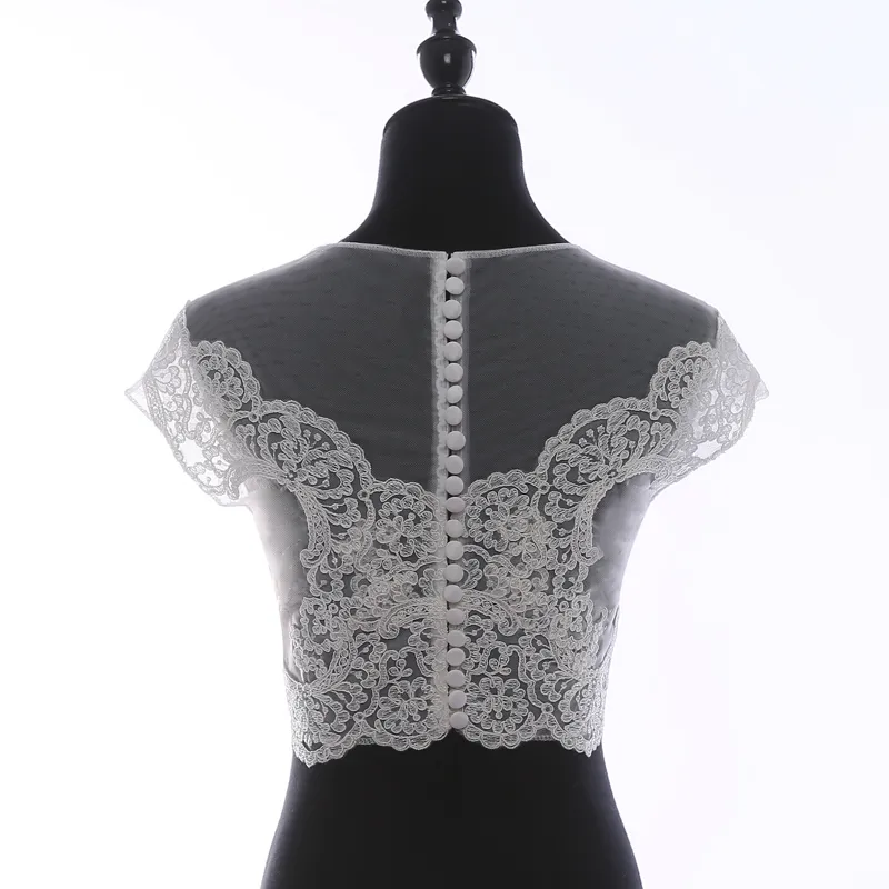 Top Quality Ivory Lace Bridal Boleros 2019 Summer Wedding Accessories Bridal Jackets buttons Back Short Sleeves Accept Custom Made