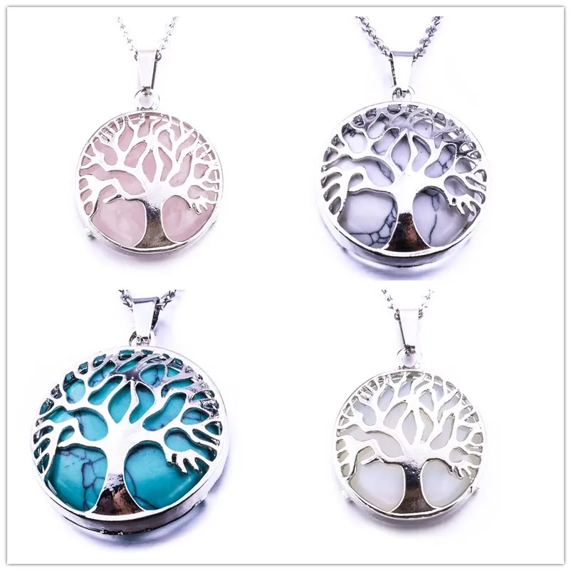 Pierre naturelle blanche Turuoise arbre de vie Druzy collier opale cristal rose arbre de vie collier pour femmes bijoux