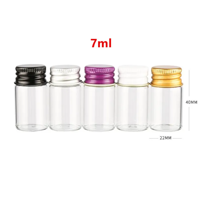 알루미늄 스크류 캡 (22 * 40mm) 7ml 미니 투명 유리 튜브 에센셜 오일 샘플 병 빠른 배송 F2378