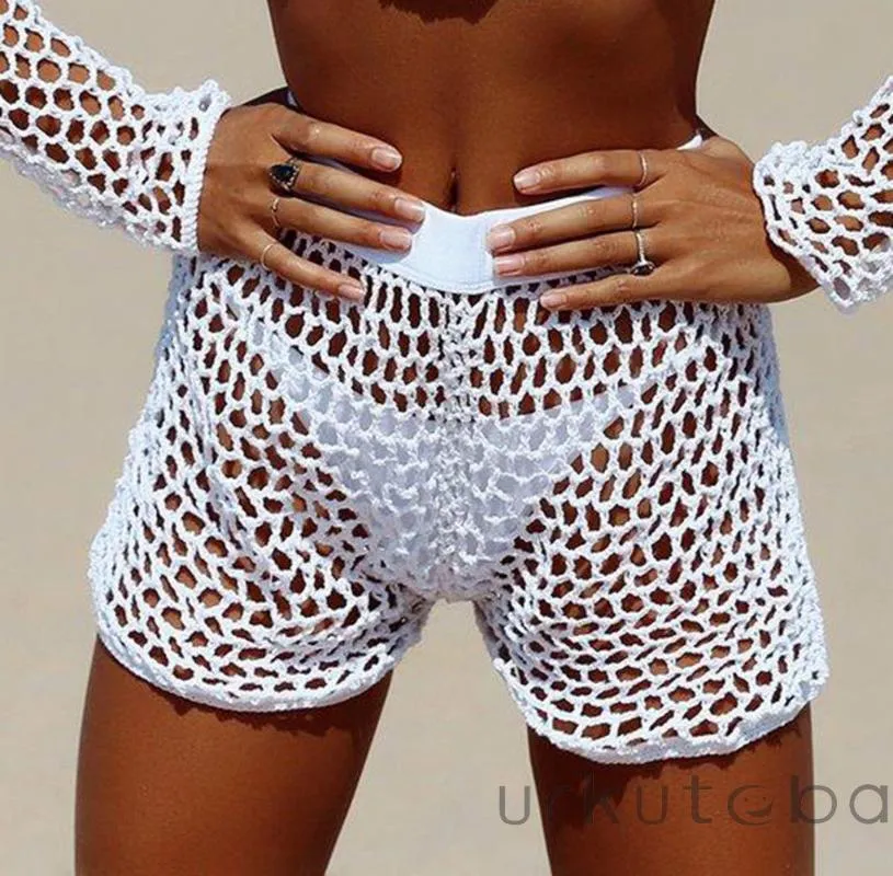 Mulheres shorts de nado de crochê tricotaram o fundo de biquíni de biquíni up shorts praia calça quente calça de banho de traje de verão de verão