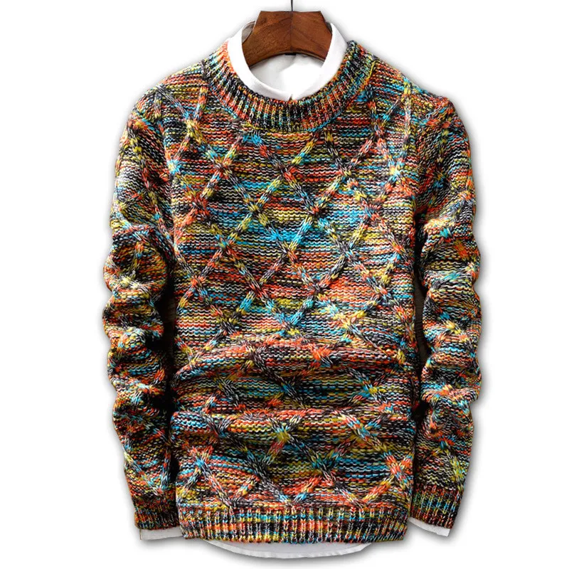 Chandail hommes marque de mode pull multicolore pull mâle col rond rayure coupe ajustée tricot hommes chandails homme pull hommes