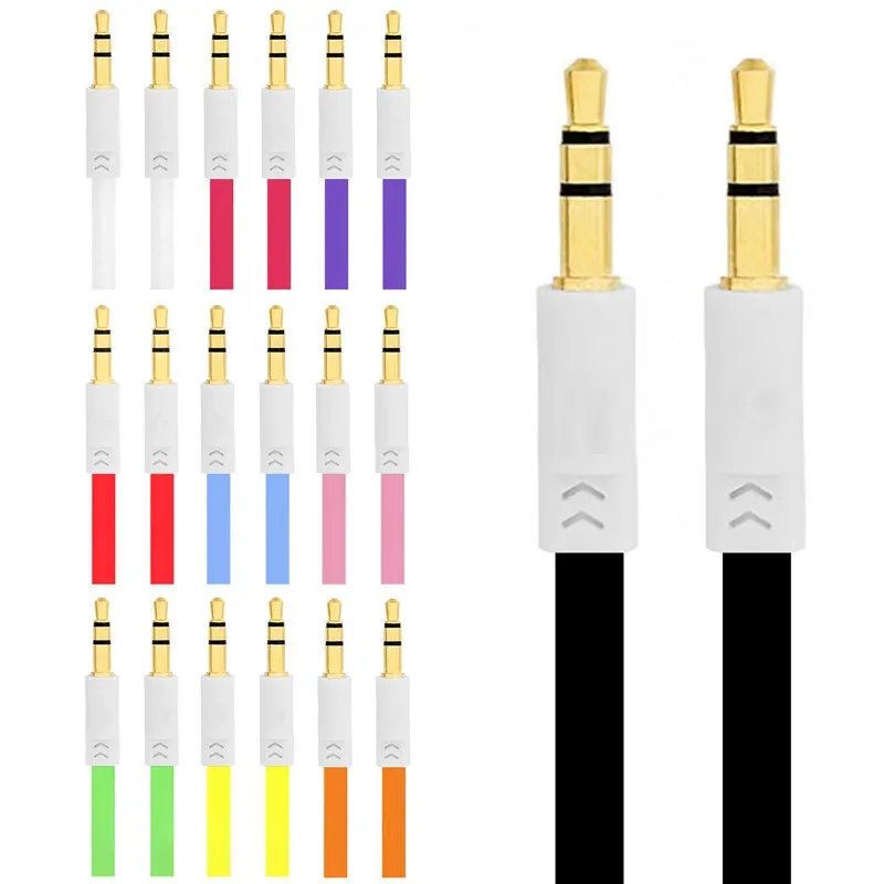 3.5mm Colorful flat type Car Aux cable for Samsung Android phone pc mp3