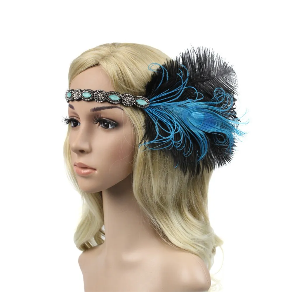 Headpiece Feather Flapper Headband Great Gatsby Headdress Vintage Włosów Klipsy dla kobiet Accesorios Para El Cabello