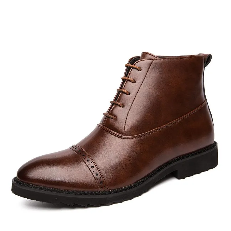 Hot Sale-New Fashion Men Boots Genuine Leather Casual Shoes British Business Dress Ankle Boots Big Size Wedding Brogue Boots