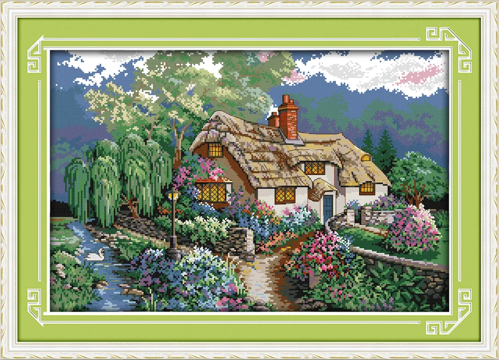 Sunset countryside scenery home decor painting ,Handmade Cross Stitch Embroidery Needlework sets counted print on canvas DMC 14CT /11CT