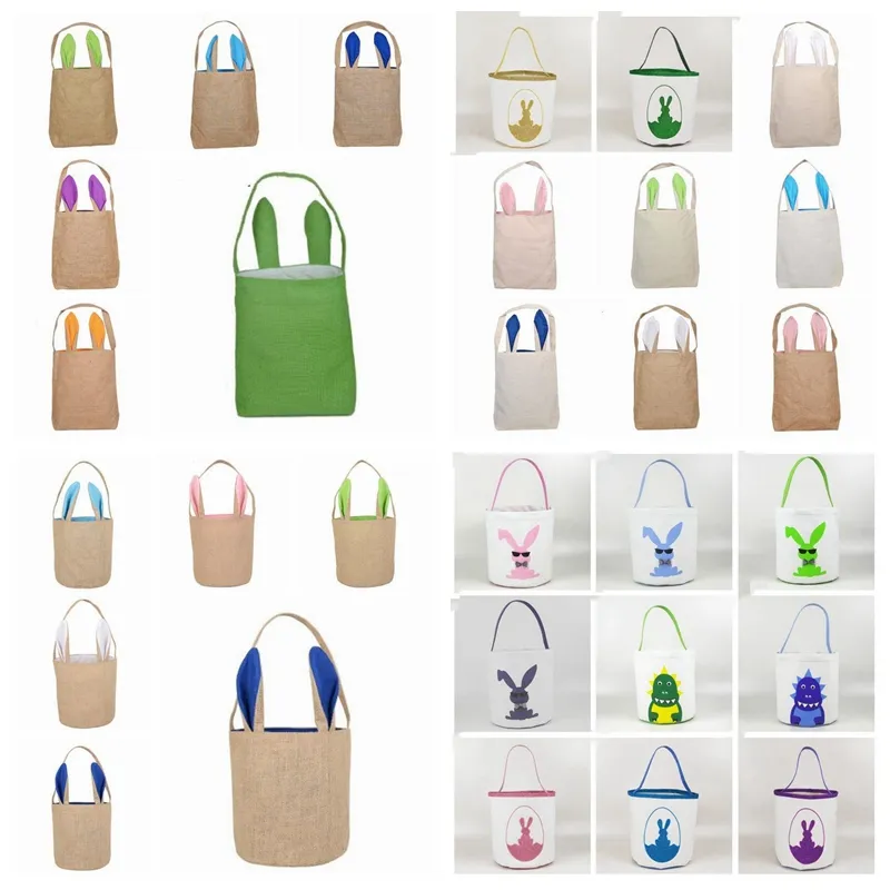 Easter Rabbit Bucket Easter Bunny Basket Jute Kids Egg Candies Baskets Gifts Candy Canvas Barrel Tote Easter Festiva Handbags Bags ZYDQD7380