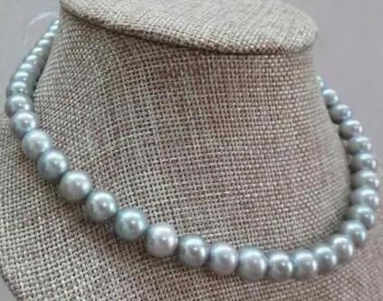Livraison gratuite Vente chaude Collier naturel perle d'argent gris d'eau douce 8-9mm 14k fermeture solide