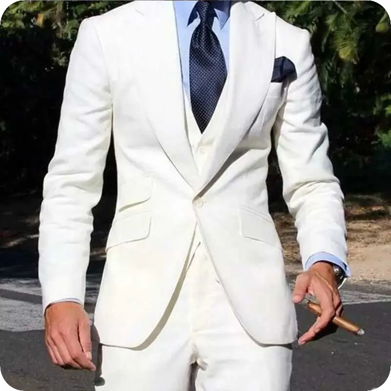 Ivory Ampla repicado lapela Men Suits para o casamento Groom Wear Noivo Smoking Formal Homem de Negócios Blazers Slim Fit Custom Made Costume Homme