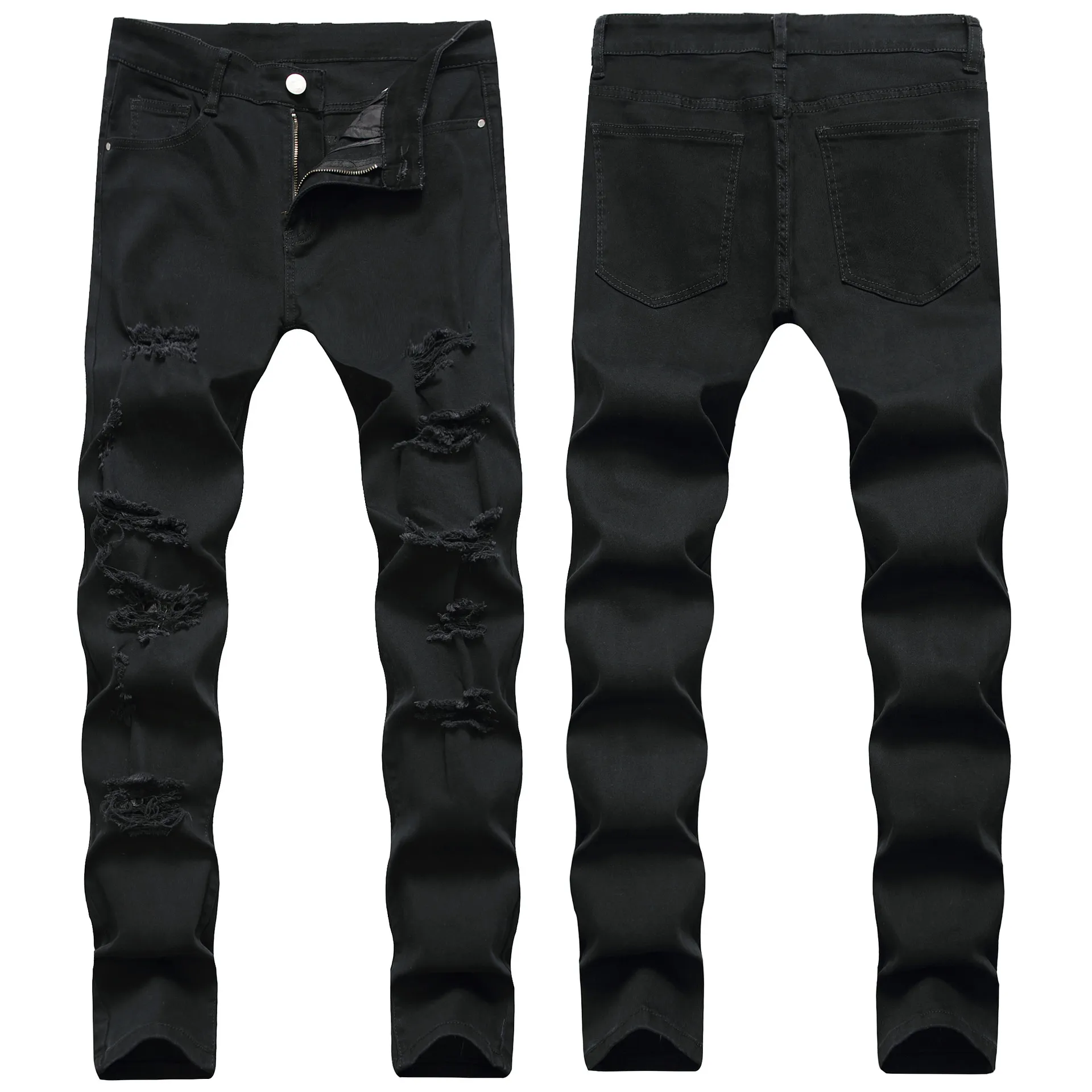 Мужские джинсы Мужская мода Стиль Мужчины Отверстие Проблемные Slim Fit Джинсовые повседневные мужские байкерские Азиатские размеры