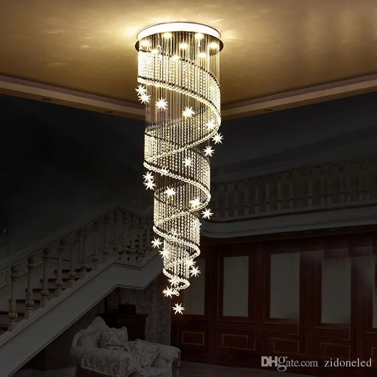ダイニングルームの屋内照明のための現代のスパイラルクリスタルシャンデリアレインドロップの贅沢な階段の水晶天井の照明器具