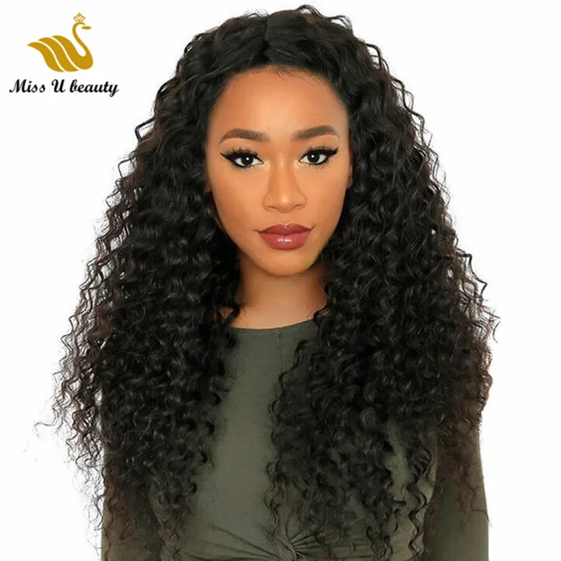 13 * 4 Lace Front Wig Natural Black Color Curly Remy Virgin Human Hair Frontal LaceWigs 12-24 pouces