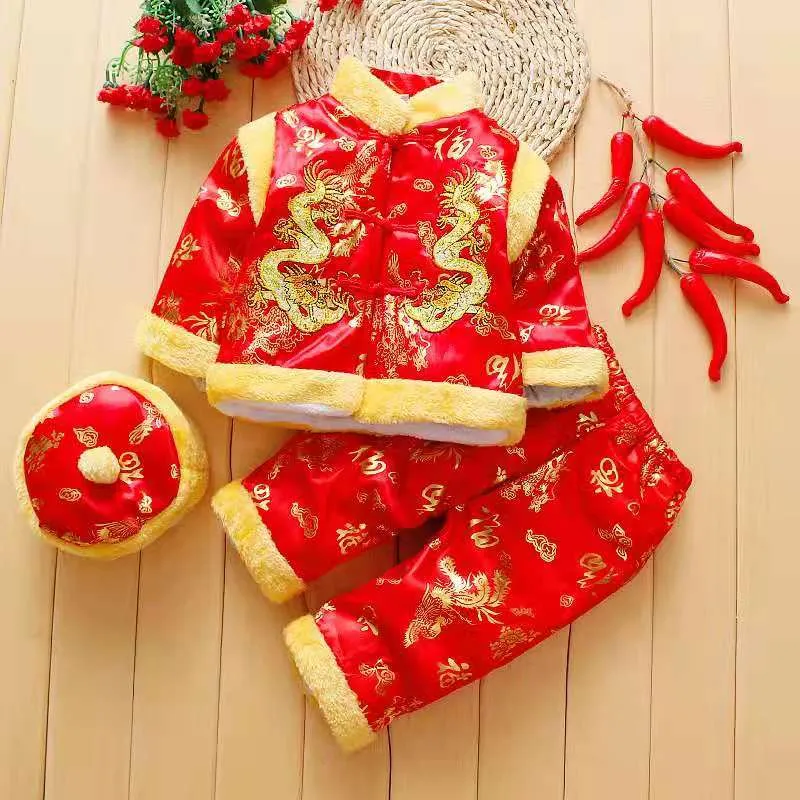 Vestito natalizio per bambini Vestiti per il capodanno cinese Set di vestiti per il capodanno cinese per l'inverno del ragazzo infantile del bambino