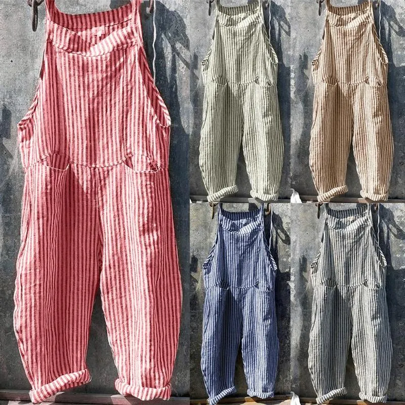 داخلية المرأة الصيف عارضة بذلة أكمام جيوب dungarees المشارب العمودي مريلة وزرة فضفاضة زائد حجم strewear