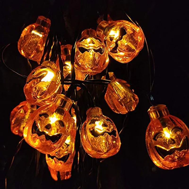 Halloween Pumpkin Solar String Lights IP65 Waterproof 20 LED Solar Powered Decorative Lights for Party 8 Light Modes