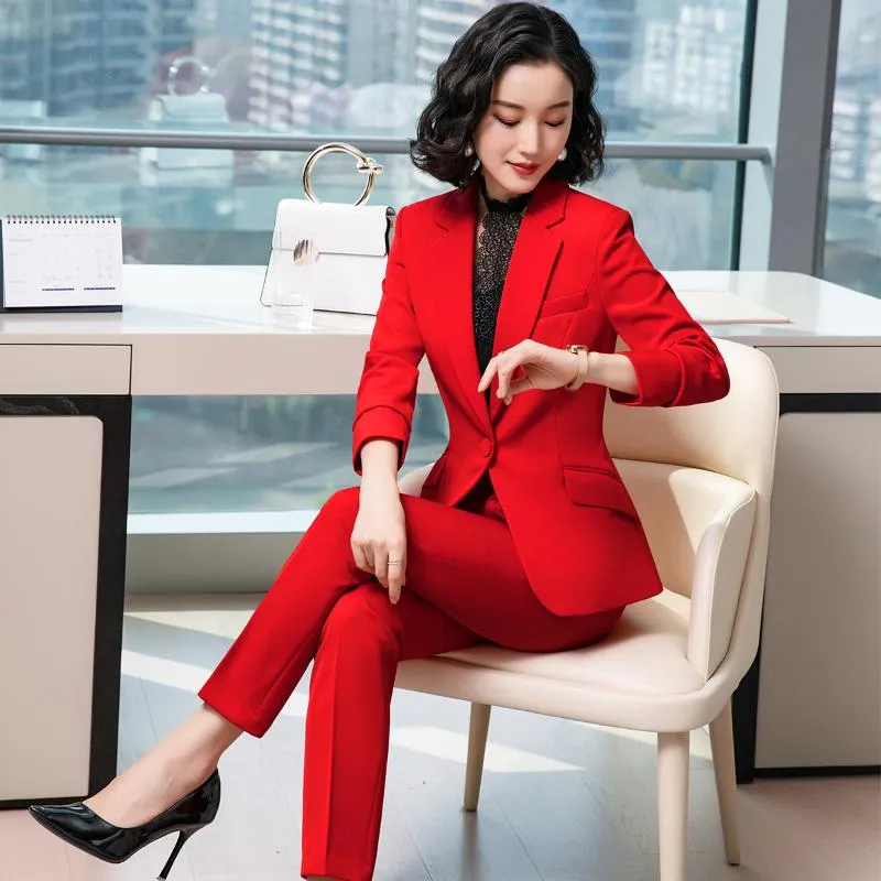 Womens Suits & Blazers Red Dark Blue Black Women Pant Suit For Office Lady  Two Pieces Set Size S 4XL Formal Work Career Blazer Coat With From Aimea,  $67.63