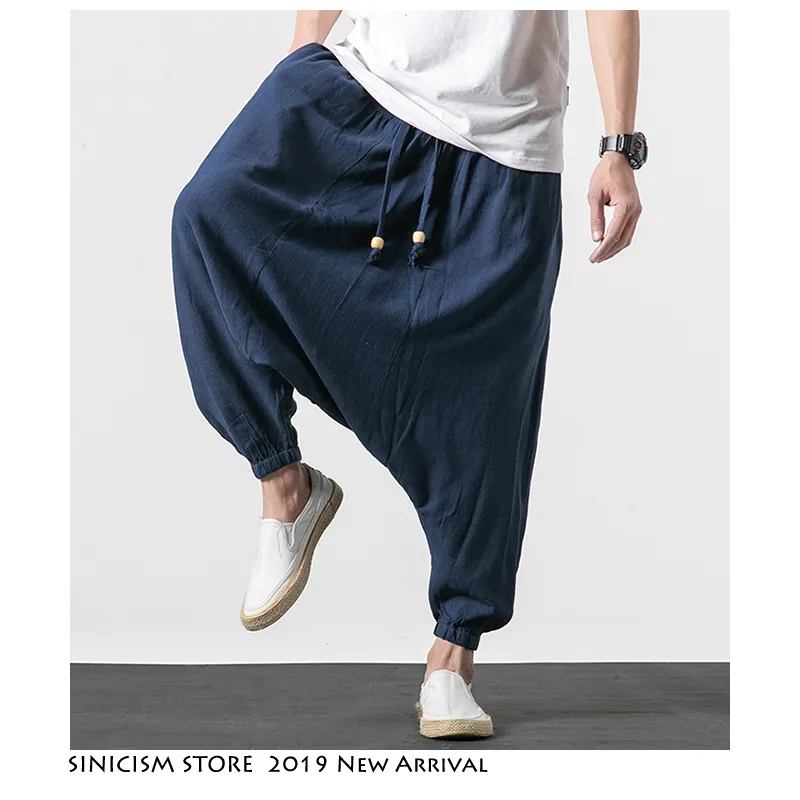 Sinicism Store Homens Sólidos Harem Calças 2019 Mens Japonês Streetwear Sweetpants Macho de Algodão Linho Vintage Calças Pants Plus Size