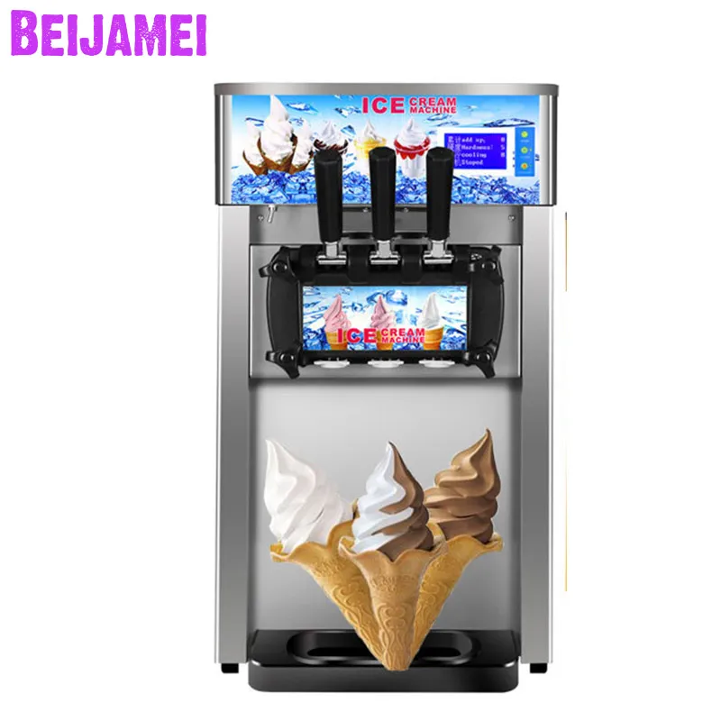 BEIJAMEI Machine à crème glacée molle commerciale Machine à crème glacée congelée électrique en acier inoxydable de bureau 220V