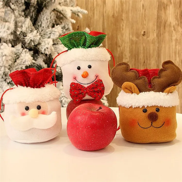 Sacchetto di caramelle natalizie Sacchetti con coulisse regalo Babbo Natale Pupazzo di neve Alce Borsa Decorazione albero di Natale Regalo Sacchetto di caramelle di mele