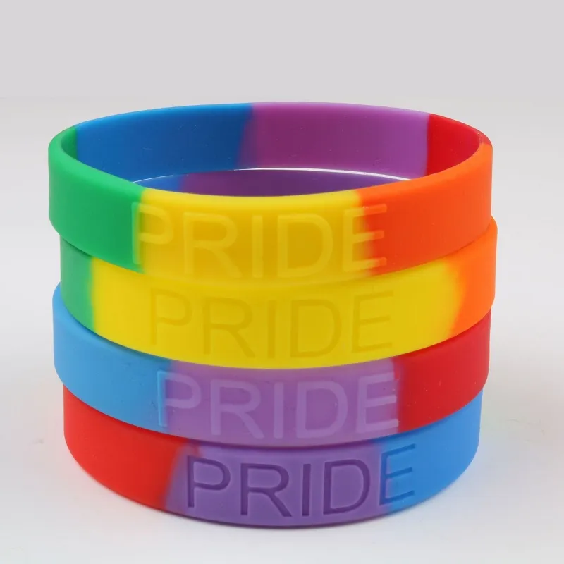 Gay Pride Silicone Bracelet En Caoutchouc Drapeau Arc-En-Ciel Bracelet LGBT Sports Silicone Bracelet Lesbian Pride Bracelet Bracelets Bijoux De Fête Cadeaux