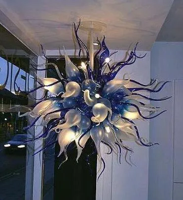 モダンアートホーム装飾吹きガラスシャンデリア100％口吹きガラス青いシャンデリア照明と丸いペンダントランプ