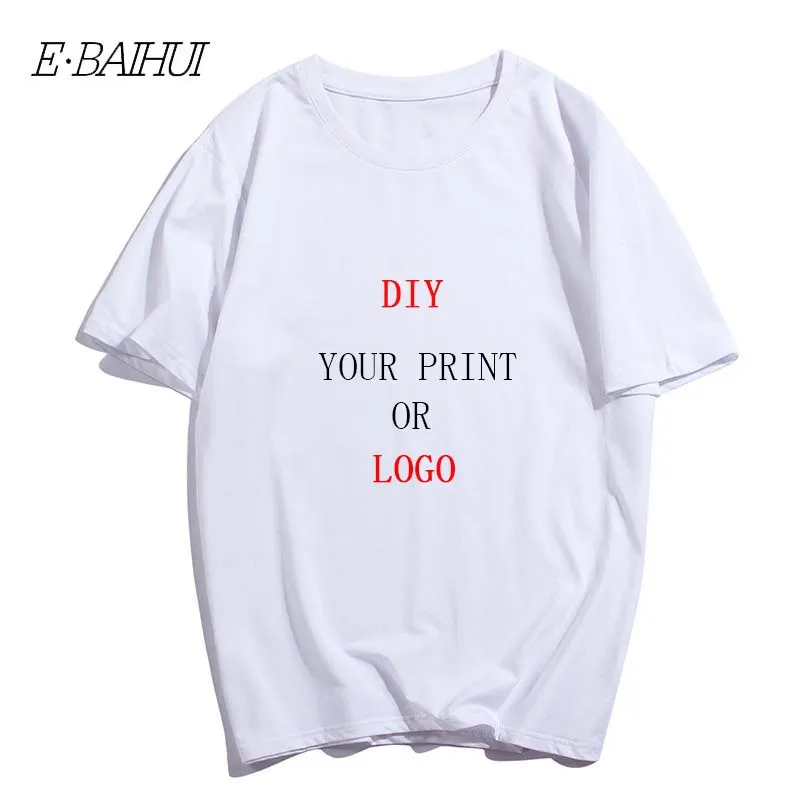 E-BaihuiカスタムロゴTシャツ100コットンOEMデザインメンズピュアカラーラウンドネック半袖夏のロゴ無料DIYプリントTシャツT-0092