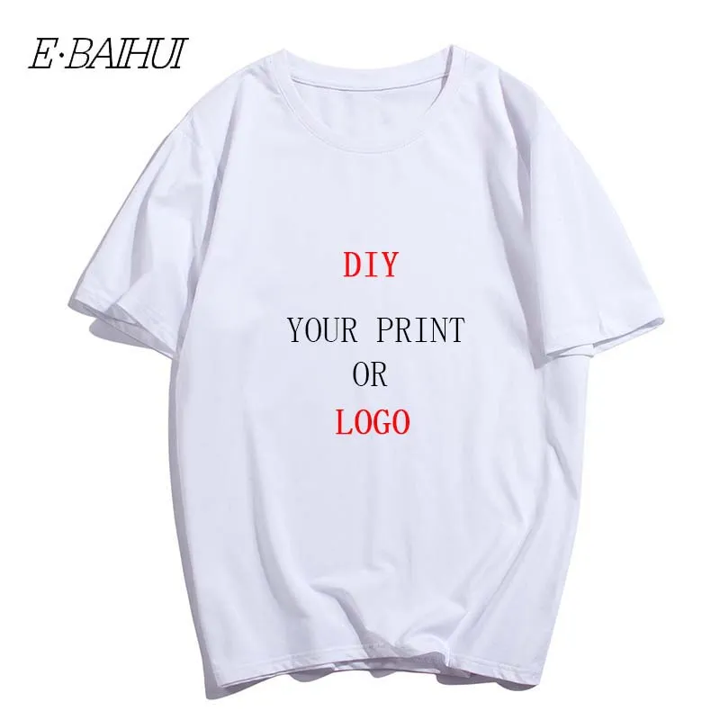 E-BAIHUI Custom LOGO T shirts 100 Cotton OEM Design Men's Pure Color Round Neck Short Sleeved Summer Logo Free DIY Printed Tshirt T-0092