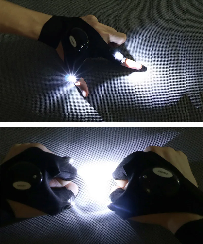 Auto -reparatiekits LED -vingerhandschoenen Nachtauto Motorfietsgereedschap Werken buitenshuis Fishing Survival Tool Creative Lighting Glove4176477