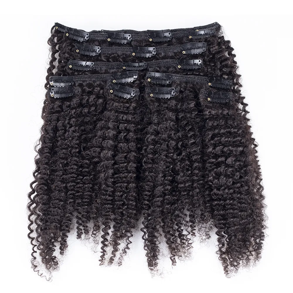 페루 버진 천연 12 ~ 26 인치 100G 120G 140G 160G Afro Kinky Curly 4A 인간 머리 확장 클립