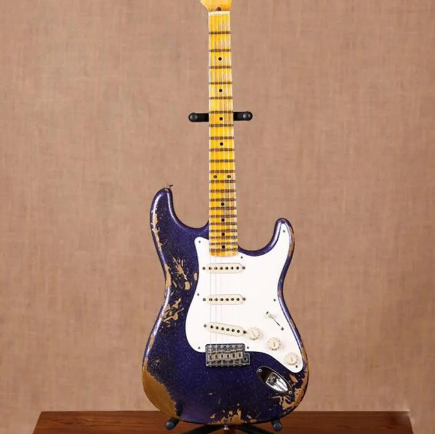 مخصص John Cruz John Mayer Masterbuilt Heavy Relic Blue Blue Sparkle Electric Guitar Vintage Kluson Suners ، Aged Chrome Hardware