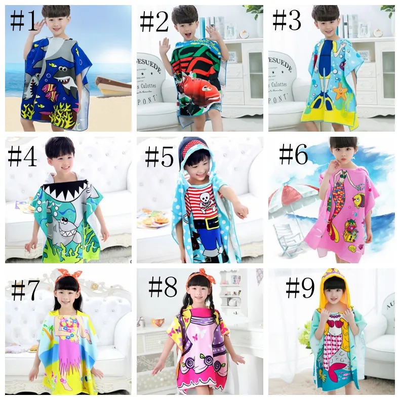 Kids Bathrobes Mermaid Printed Baby Hooded Robes Kid Beach Towel Cartoon Animal Nightgown 9 Designs Free Shipping DHW2113