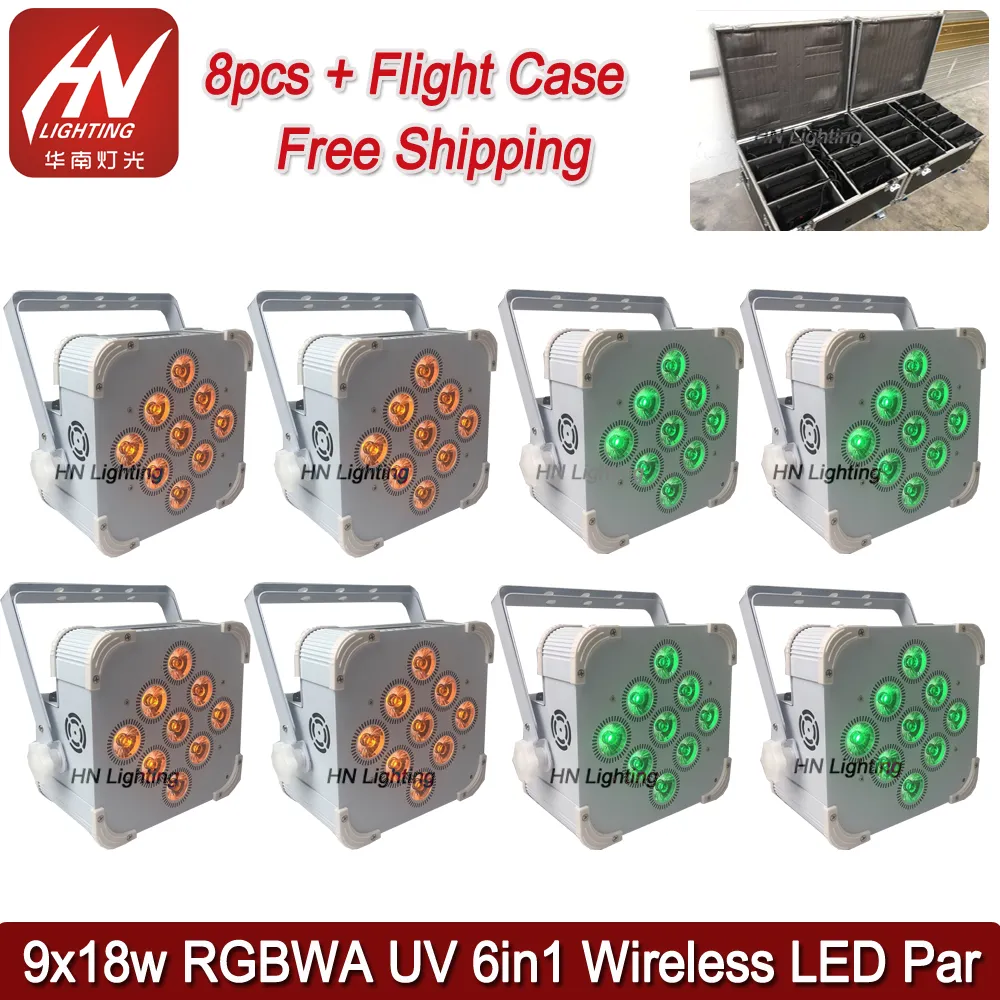 8pcs 자유 Par50 빛 9x18w RGBwauv 배터리 LED 무선 DJ Uplighting 웨딩 파는 케이스와 함께 uplighter를 조명 할 수 있습니다