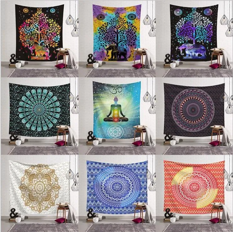 Tapestries Zomer Boheemse Mandala Strand Handdoek Deken Folk-Custom Yoga Mat Ins Elephant Print Sjaal Badhanddoek Decoratie 150 * 130cm LT1392