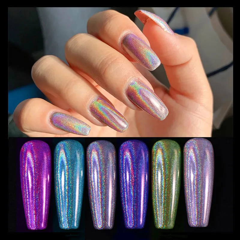 Holographic Nails Glitter Powder, 6boxes Neon Shining Nail Art