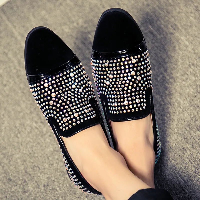 Black loafers with rhinestones deals