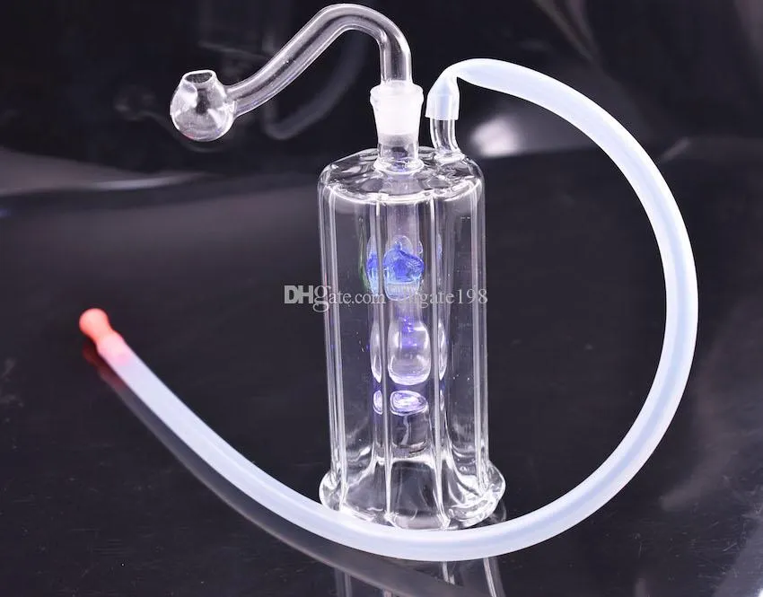 Yeni tasarım cam dab Rig Bongs benzersiz Mini otomatik Renkli LED ışık 5 " inç Recycler yağ Rig cam borular için sigara ile hortum