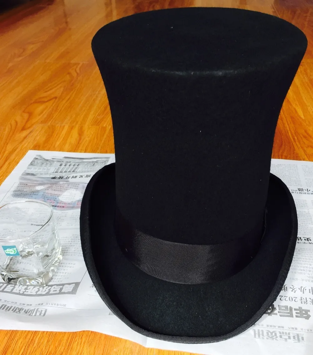 25cm 9 inch Extra High Top Hat Steampunk Mad Hatter Victorian Vintage Traditional Wool Fedora Millinery Magician Topper Hat D19011102