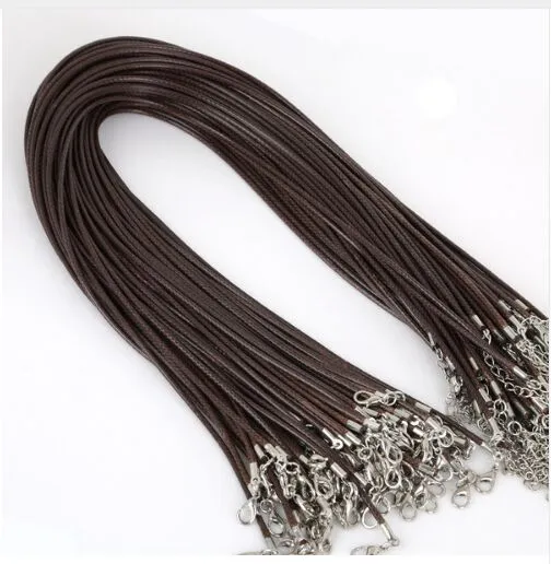 Cordon en cuir café noir, 100 pièces/lot, corde de cire, chaîne, collier, fermoir à homard, accessoires de bijoux pour pendentif 45 + 5cm, vente en gros