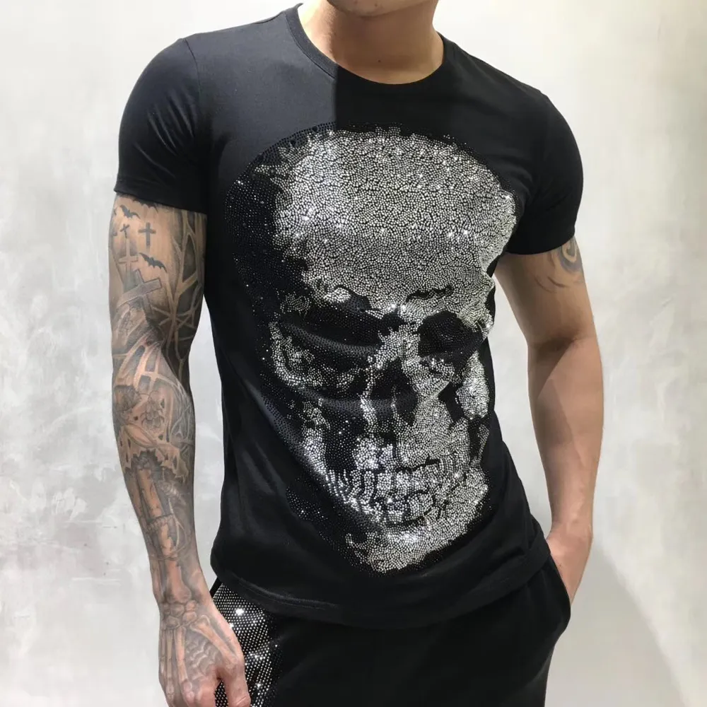 PP Punk Strass Schedel T-shirts Heren Designer T-shirt Luxe Parijs mode T-shirts Zomer T-shirt Mannelijke Topkwaliteit 100% Katoen H310j