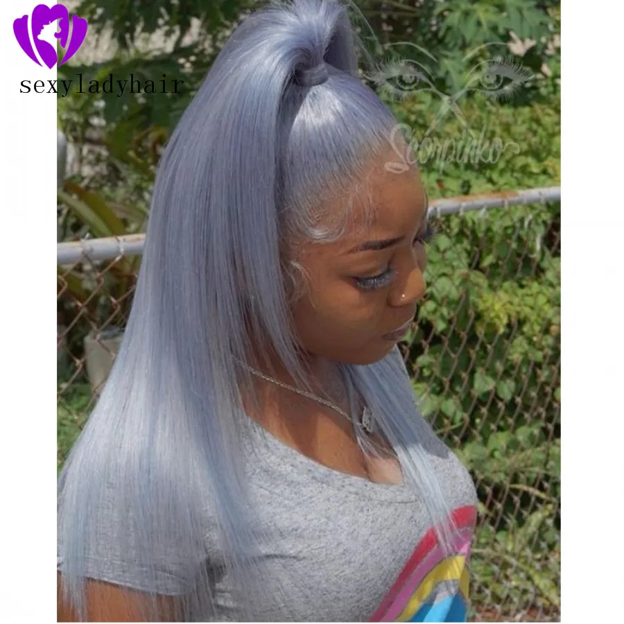 Review for Blue gray long straight fluffy wig YV40472