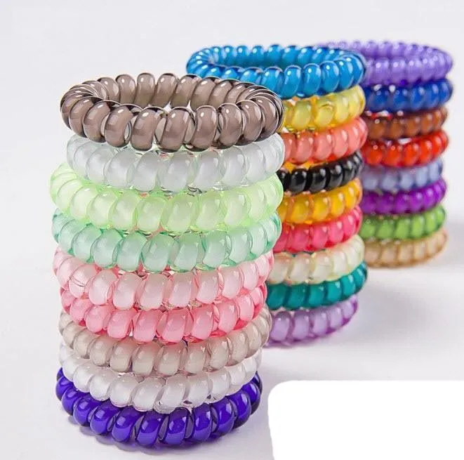 27 colors 6.5cm High Quality Telephone Wire Cord Gum Hair Tie Girls Elastic Hair Band Ring Rope Candy Color Bracelet Stretchy Scrunchy